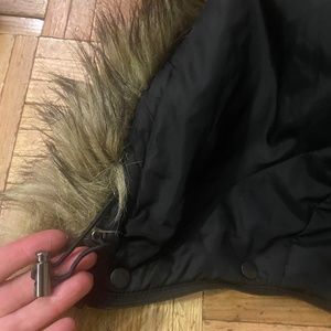 Chic Hood with faux fur & real fox trim with snaps & pull string, modern zipper.